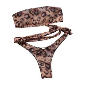 Moteris bikini maudymosi kostiumėlį 2020 Tvarstis Leopardas Spausdinti Bikini Išjungti Peties maudymosi kostiumėlį Dviejų dalių Užpildytas Liemenėlė seksualus maudymosi Kostiumėliai Paplūdimio